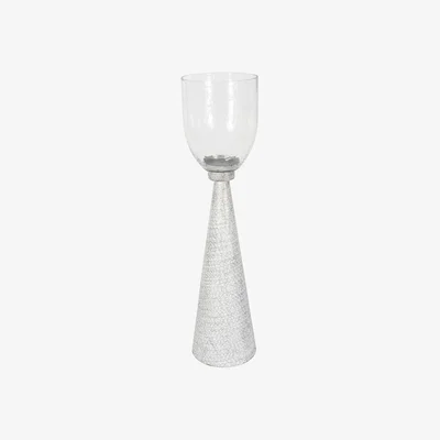 Olivia's Libra Interiors Sandbanks Iron and Hammered Glass Floor Hurricane in Chalk White | Outlet / Large