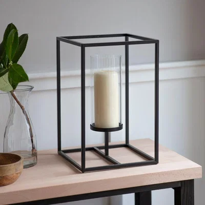 Olivia's Garden Trading Framed Tall Steel Windlight in Black