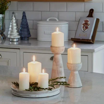 Olivia's Ivyline Padstow Set of 2 White Wash Wooden Candle Holders