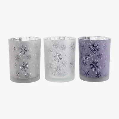 Olivia's Libra Festive Snowflake Large Set Of 3 Votive Holders Pink Purple And Blush