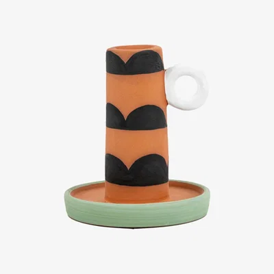 Olivia's Gallery Interiors Farley Candlestick Holder in Orange & Black