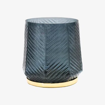Olivia's Ivyline Elm Embossed Candle Holder Soft Blue