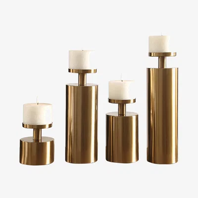 Olivia's Uttermost Black Label Kamdyn Candleholders - Brass - Set of 4