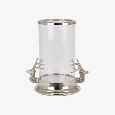 Olivia's Hill Interiors Stag Heads Hurricane Lantern in Silver