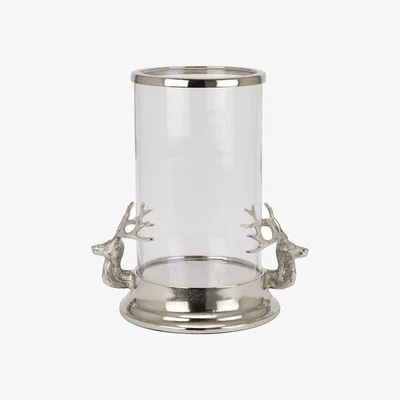 Olivia's Hill Interiors Stag Heads Hurricane Lantern in Silver