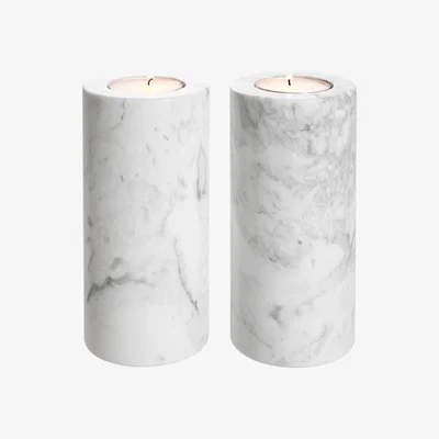 Olivia's Eichholtz Tobor Tealight Holder Large Set of 2 White Marble