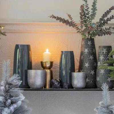 Olivia's Gallery Interiors Set of 2 Candle Holder Perlan / Ice Blue / Small