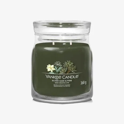 Downtown Yankee Candles Silver Sage and Pine Signature Medium Jar, Leather