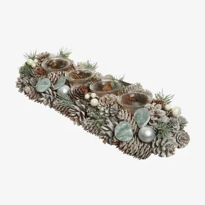 Downtown Kaemingk Tealightholder Centre Piece Pinecone Frost