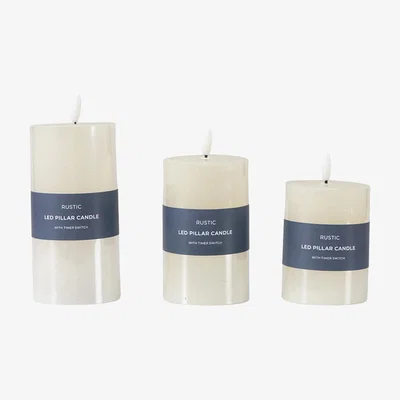 Perch and Parrow Homespun LED Candle in Ivory - Set of 3