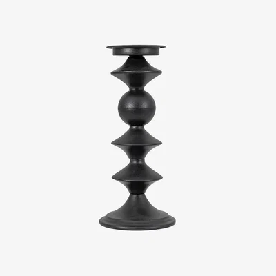 Perch and Parrow Onyx Pillar Candlestick in Black - Large