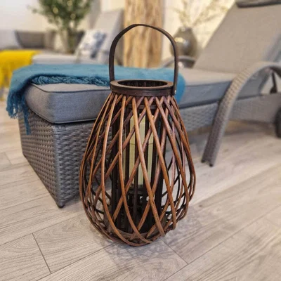 Quatropi Quatropi Small Brown Weave Torpedo Lantern Candle holder