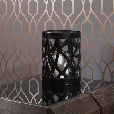 Quatropi Classy Lily Black Candle Holder Antique Stainless Glass Round Birthday