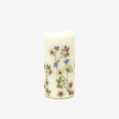 The Range Floral Pillar Candle with Botanical Design - Off-White