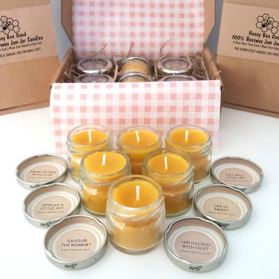 The Range Gift Set of 6 Pure Beeswax Upcycled Jam Pot Candles, 6 hr Burn Time each - Pale Yellow