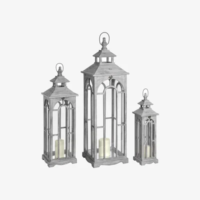 The Range Set Of Three Wooden Lanterns for Elegant Home Decor - Grey