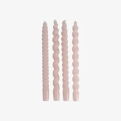 Rockett St George Set Of 4 Spiral & Twisted Pink Dinner Candles