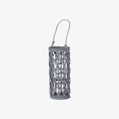 The Range Rustic Decor Small Wicker Lantern With Glass Hurricane - Grey