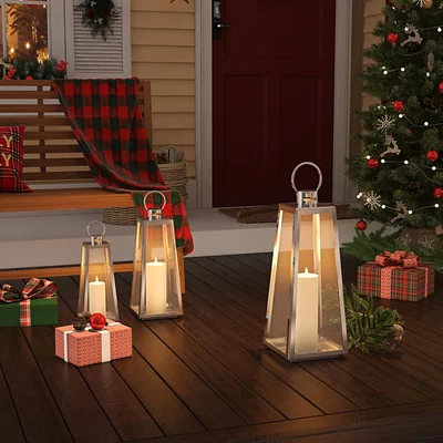 The Range Set Of 3 taper Hurricane Candle Holders - Silver