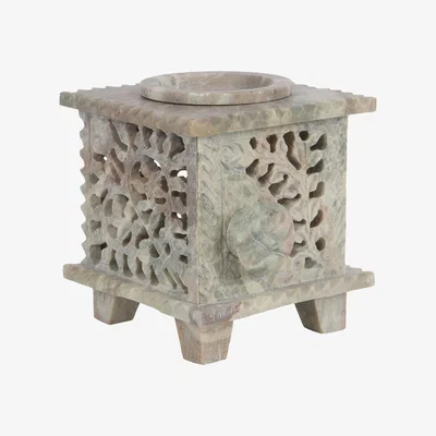 The Range Carved Rose Soapstone Oil Burner and Wax Warmer - White