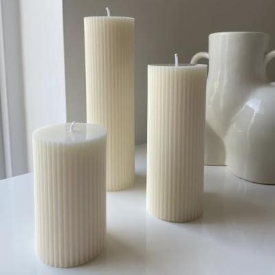 The Range Ribbed Pillar Candle Trio - Natural / 10cm