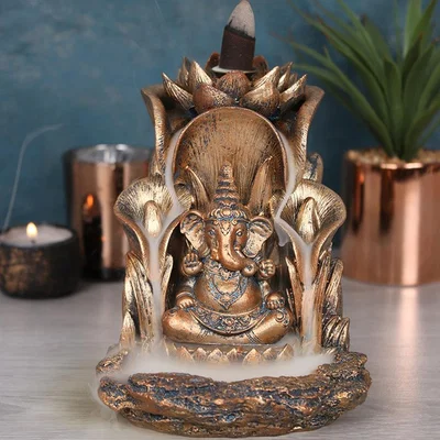 The Range Bronze Ganesh Backflow Incense Burner with Waterfall Effect - Bronze