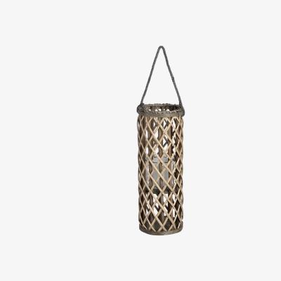The Range Small Wicker Lantern with Glass Hurricane - Brown