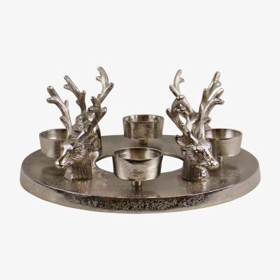 The Range Circular Stag Design Tealight Holder, 25cm - Silver
