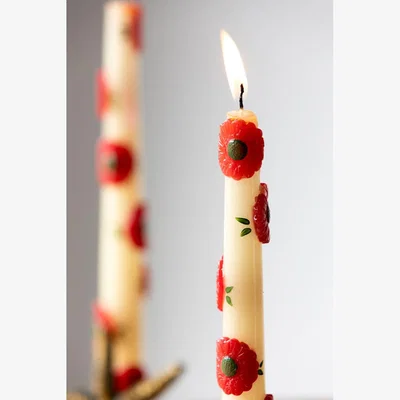 Rockett St George Set Of 2 Red Flower Tapered Candles