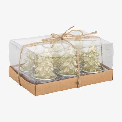 The Range Pack of 6 Glitter Tree Candles - Green