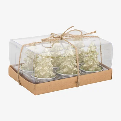 The Range Pack of 6 Glitter Tree Candles - Green
