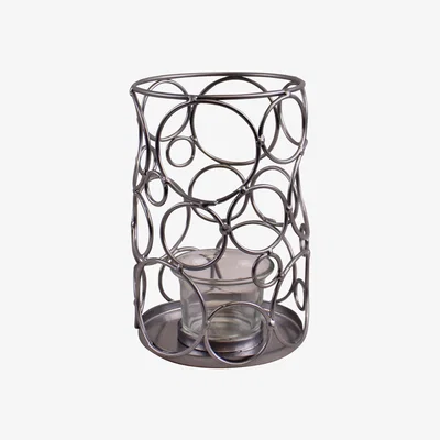 The Range Small Silver Metal Abstract Design Candle Holder - Silver
