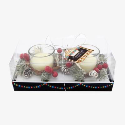 The Range White Set Of Two Candle Pots With Wreath - White / Navy/White