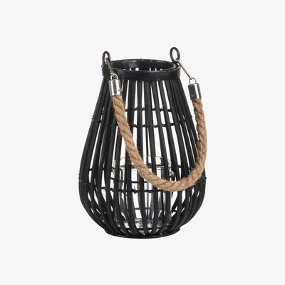 The Range Large Domed Rattan Lantern With Rope Detail - Black