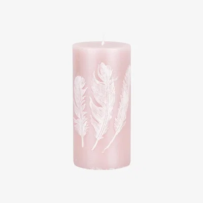 The Range Feather Pillar Candle - Pink / White