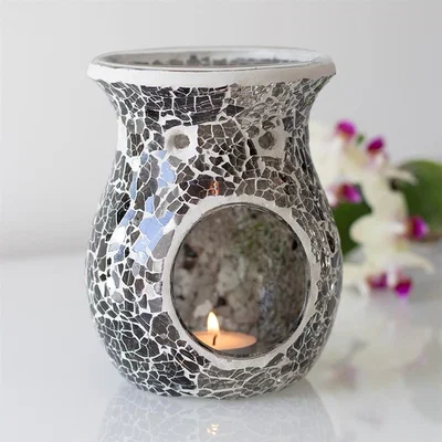 The Range Large Gunmetal Crackle Oil Burner Shimmering and Sophisticated - Grey