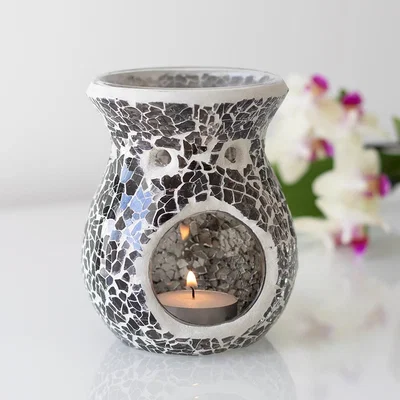 The Range Small Crackle Glass Oil Burner - Gunmetal Grey