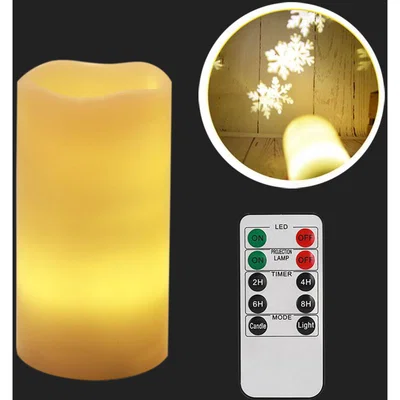 The Range Flameless Candle Shape LED Snowflake Projector Light  - Beige