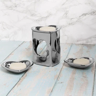 The Range Wax Melter Oil Burner Heart Set  - Silver