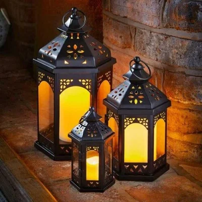 The Range Set of 3 Trio Black Sahara Candle Holder Lanterns  - Black