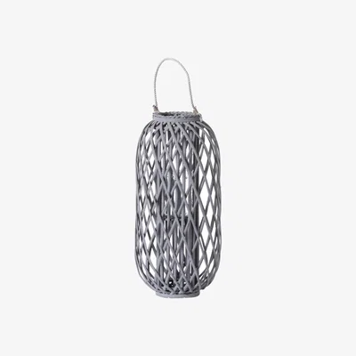The Range Large Standing Wicker Lantern Rustic Light - Grey