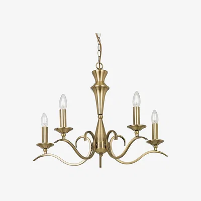 The Range Kora 5 Light Multi Arm Ceiling Pendant Candle Antique Brass, E14 - Antique Brass