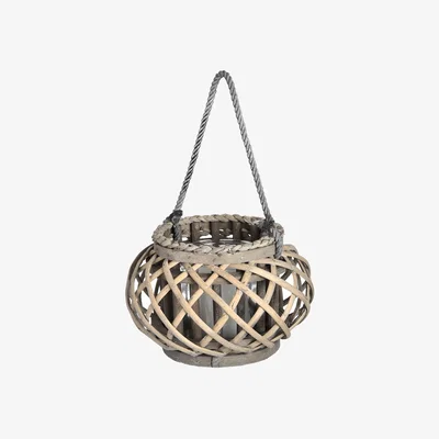 The Range Rustic Decor Small Wicker Basket Lantern Coastal Accent - Brown