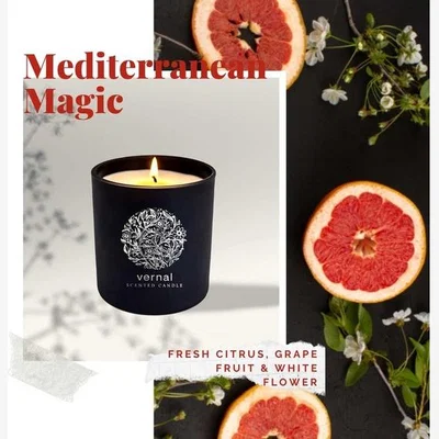 The Range Vernal Mediterranean Magic Scented Candle - Citrus Blossom Nectarine - Black