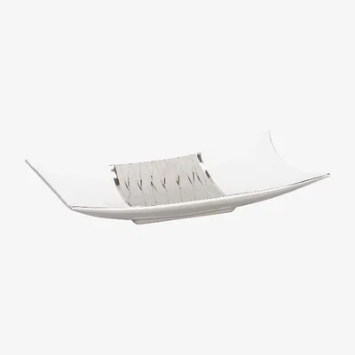 The Range White Candle Plate with Silver Stripe - White