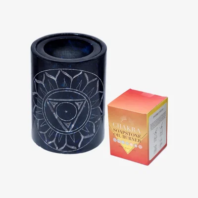 The Range Dark Blue Soapstone Carved Chakra Oil Burner - Blue