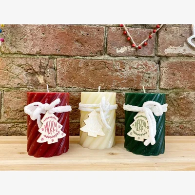 The Range Three Twist Pillar Candles, Green, Cream  Red - Red/White/Green