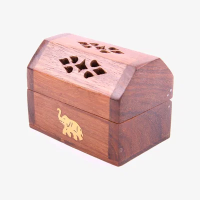 The Range Sheesham Wood Incense Burner Ashcatcher Box - Elephant Inlay - Brown