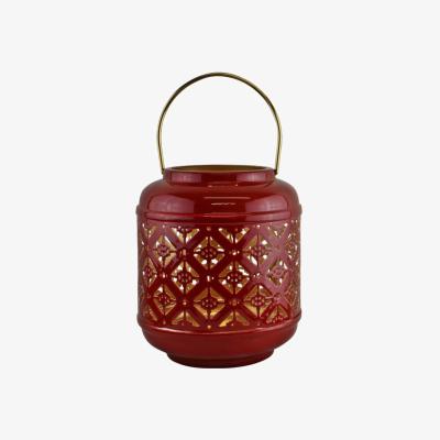 The Range Kasbah Design Candle Lantern with Cutout Pattern in Red - Red