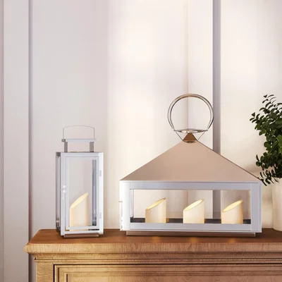 The Range Candle Lantern Holder(Set of 2) - Silver / 40*30*18cm + 12*12*28cm